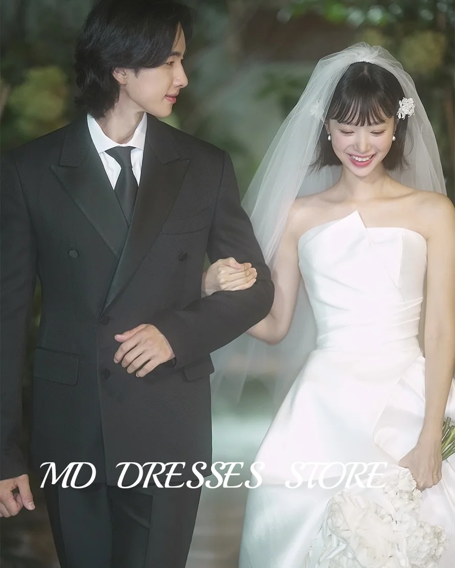 MD Strapless A-line Vestidos de casamento sem mangas Coreia Photoshoot Plissado até o chão Vestido de noiva espartilho de volta personalizado Dende Chiar 2025