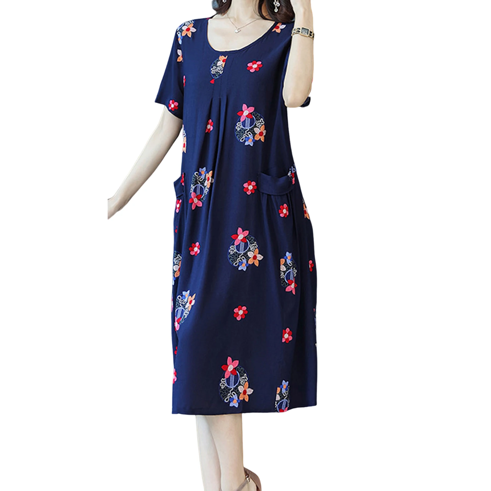 Women's Plus Size Dress Casual Loose Floral Dresses with Pockets Gift for Christmas Birthday