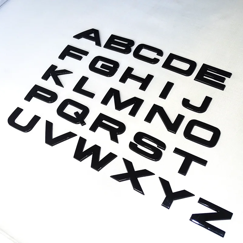 Glossy black 4.5cm high 3d capital letters numbers auto emblems decal badge car stickers for RANGE ROVER CHERY GREAT WALL LEXUS