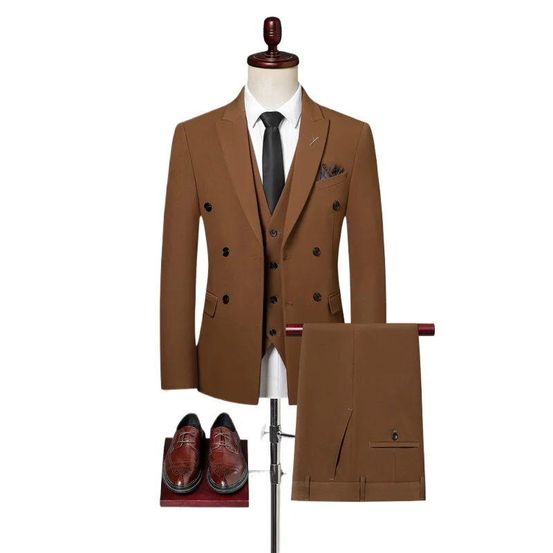 

Suit New Fashionable and Slimming Middle-aged Business Casual Double-breasted Wedding Banquet Host Men Outdoor Performance Suit
