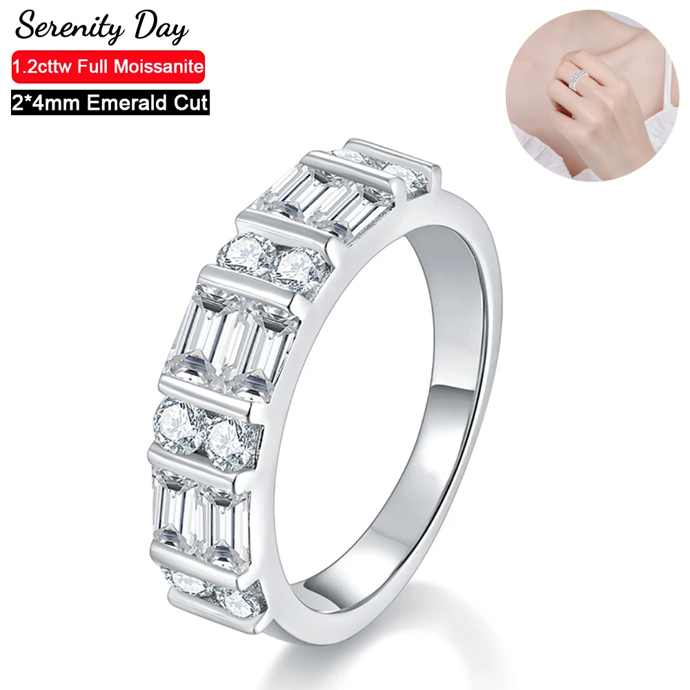 serenity day moissanite anel de casamento para mulheres bandas de prata s925 cor d corte esmeralda ouro 18k bandas placa joias finas atacado 24 mm 01