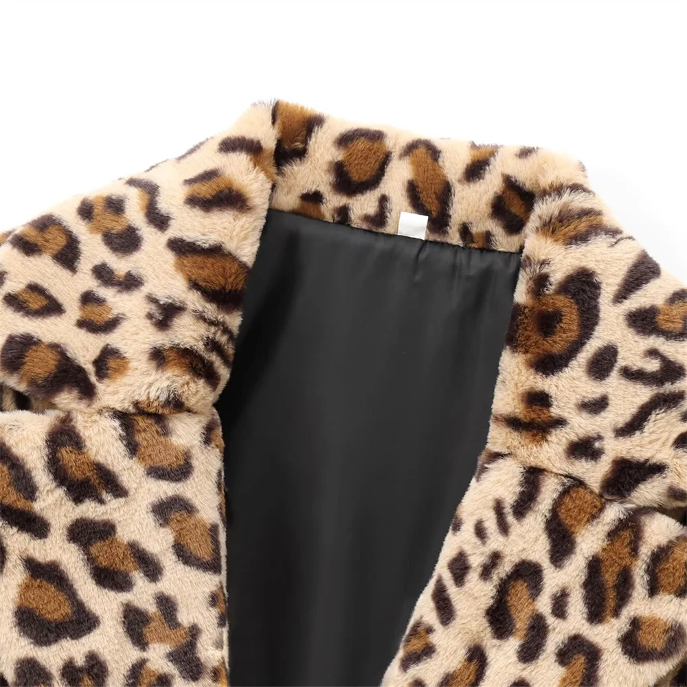 خريف جديد وصول المرأة أزياء تنوعا متوهج كم طويل الحيوان طباعة الفراء تأثير معطف سترة #3