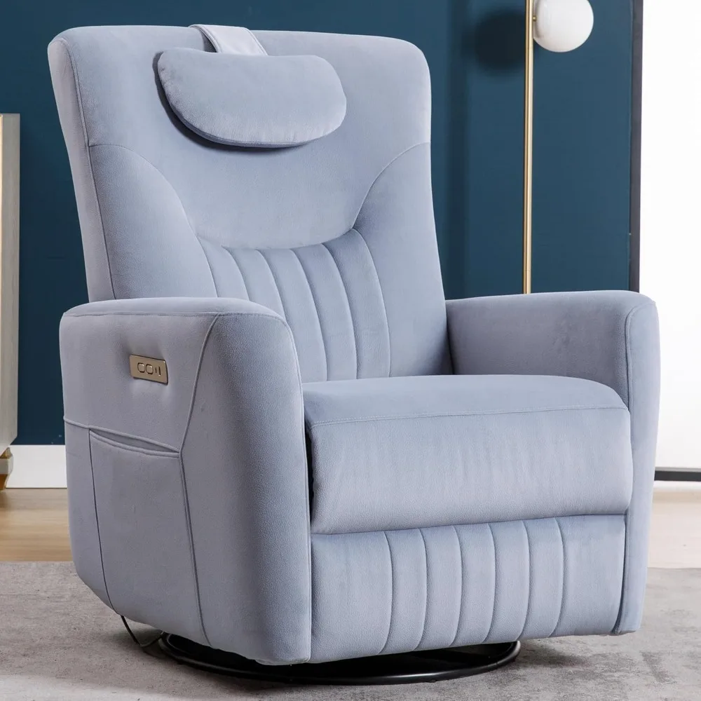 Power Recliner Chair Swivel Glider, Swivel Rocking Recliner with Adjustable Headrest, Nursery Chair Sofa for Living Room