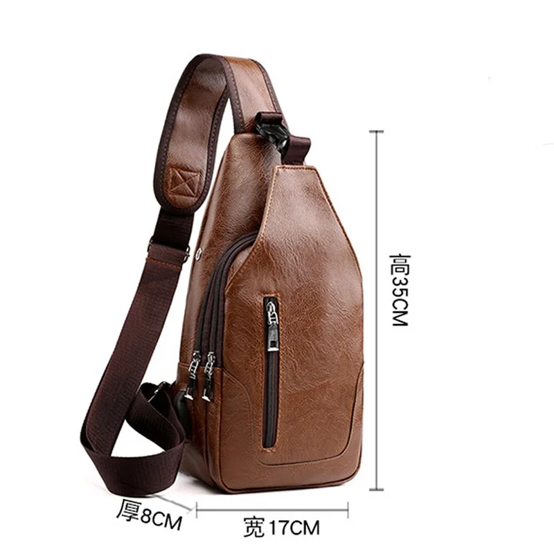 Men\'s USB Chest Bag Designer Messenger Crossbody Package PU Leather Shoulder Bags Diagonal Package Travel Chest Bag Bolso Hombre