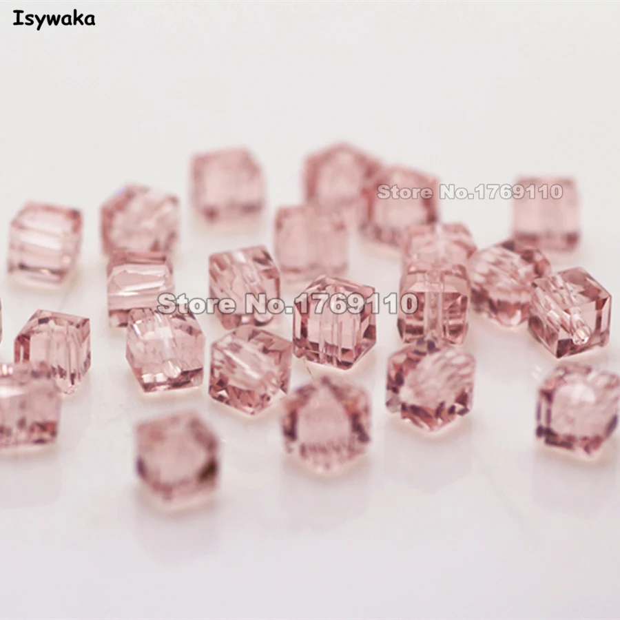 Isywaka 100pcs Cube 4mm Pink Color Square Austria Crystal Beads Glass Beads Loose Spacer Bead for DIY Jewelry Making