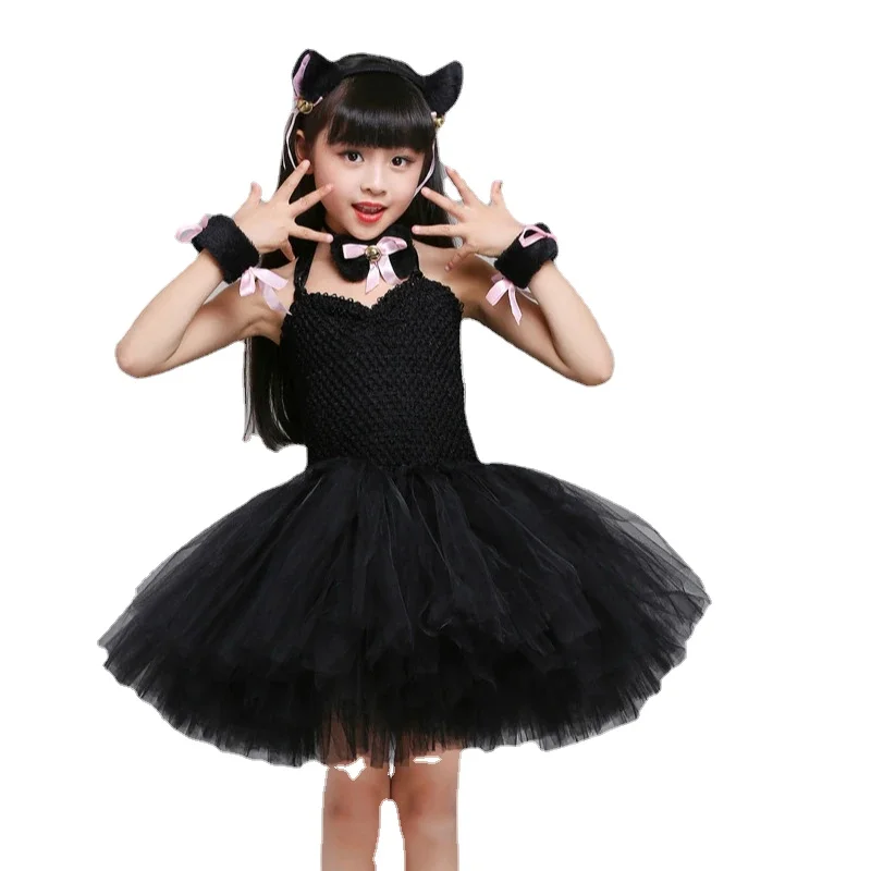 

Kitty Girls Tutu Dress Outfit Cat Animal Kids Halloween Costumes Toddler Baby Girl Fancy Performance Birthday Party Dress