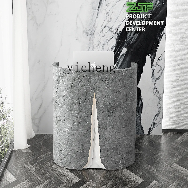 

XL Small Counter Bar Table Curved Reception Desk Imitation Marble Welcome Desk Shopping Guide Desk
