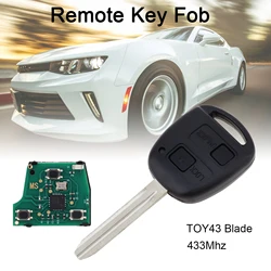 Clé à distance de voiture avec lame TOY43, 433Mhz, 2 boutons, adaptée pour Toyota RAV4, Prado, Tarago, Kluger, Avensis, 2003 - 2010