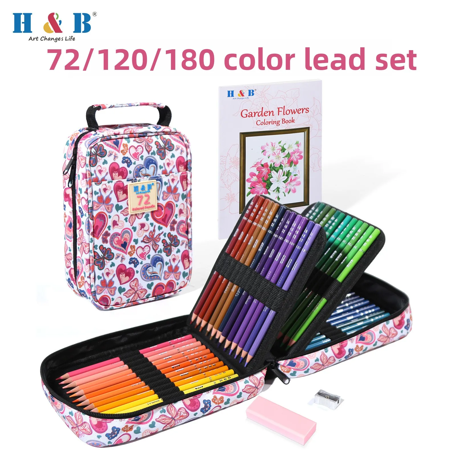 Oil Based Colored Pencil Set 72 120 180 Colors with 3.0 mm Lead, Wood Barrel Art Pencils with Eraser Sharpener and Coloring