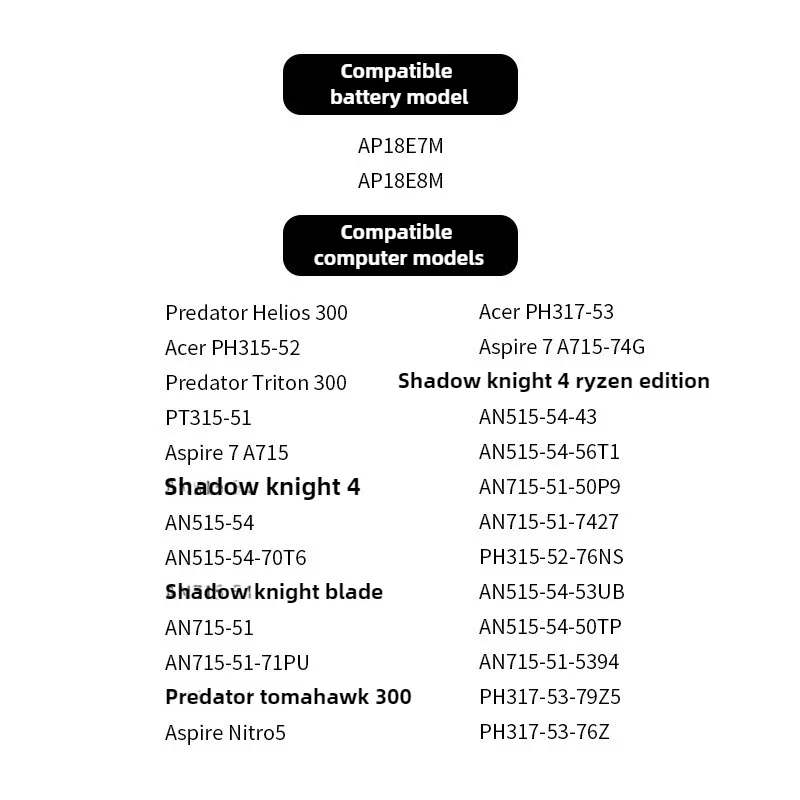 New AP18E7M Laptop Battery For Compatible With Acer AP18E8M E7M Predator Helios 4, Predator Tomahawk 300, Nitro 5 Laptop Batteri