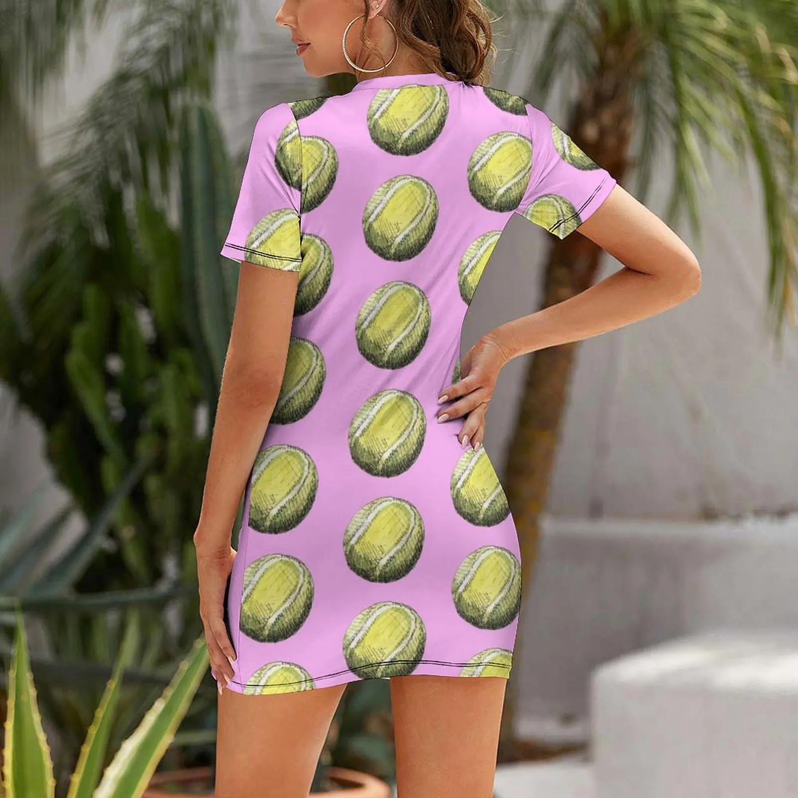 Tennis Ball Pattern - Pink Short Sleeved Dress Dress vintage birthday dress for women Summer skirt summer women 2025