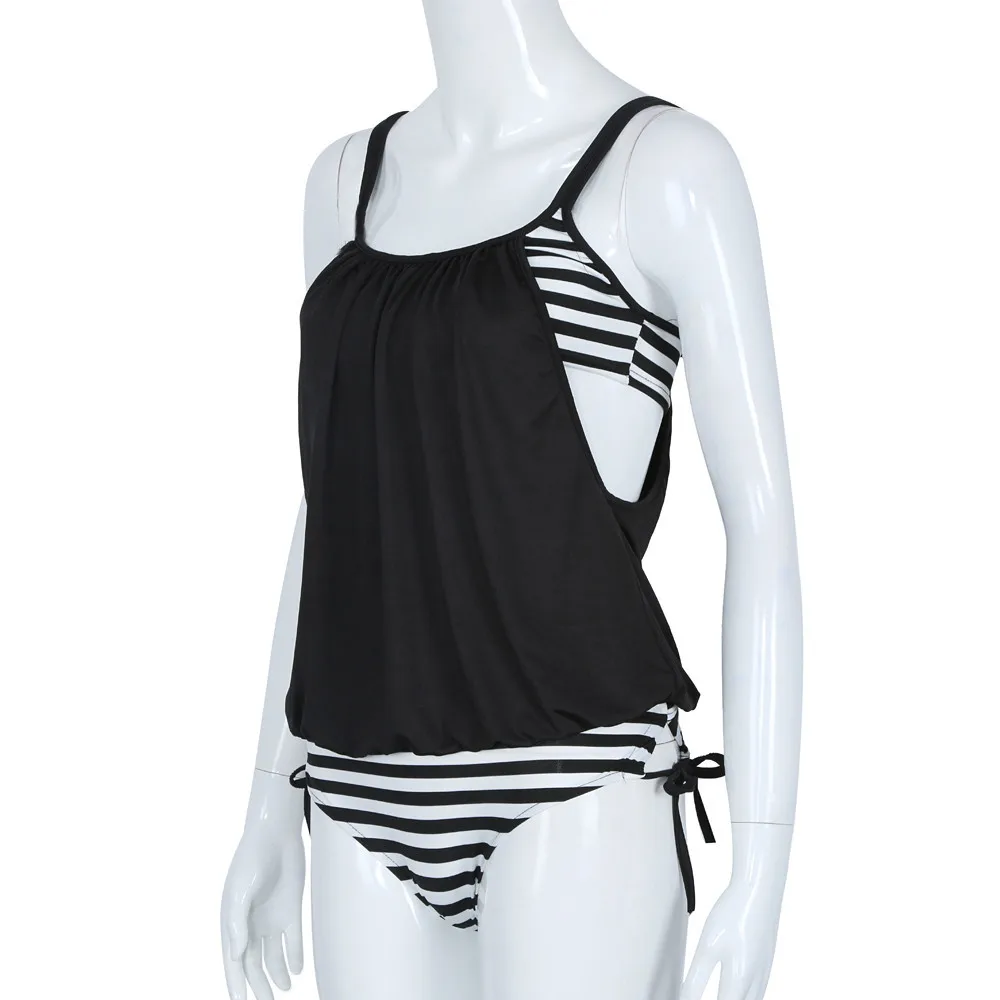 Conjunto de tankini con tirantes a rayas para Mujer, traje de baño con realce, Bikini Sexy para playa y verano