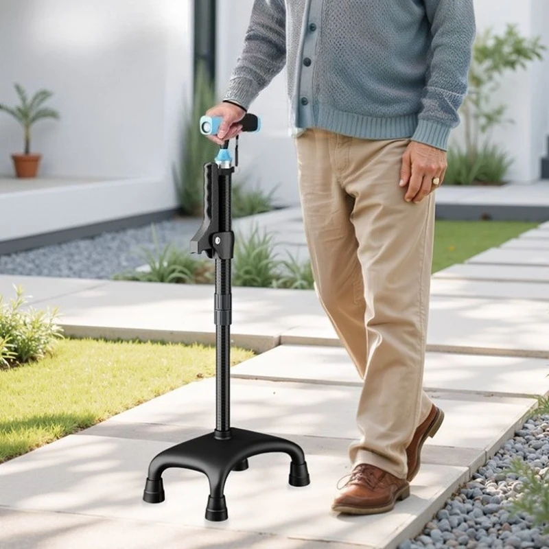 

LED Light Crutches for Elderly People Anti Slip Sturdy Carbon Fiber Crutches Telescopic Foldable Four Legged Walking Aids Canes