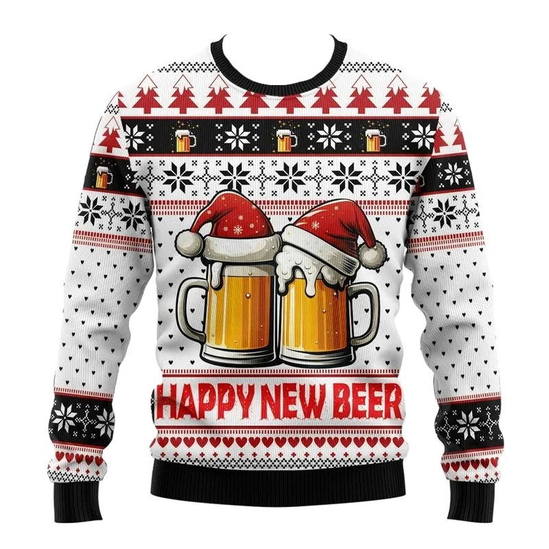 2025 Novo Natal "Ugly" Suéter Estilo Moletom Com Capuz Papai Noel X Rena "Cheers" Carnaval, Retro Jacquard Feliz Natal