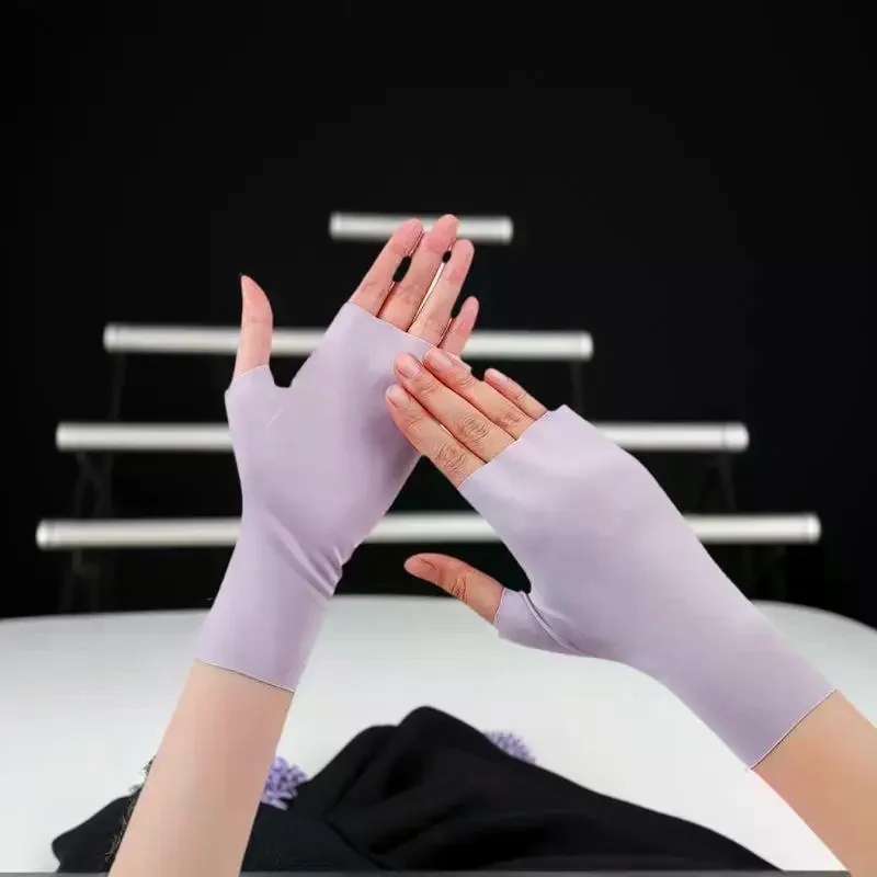 قفازات حماية من الأشعة فوق البنفسجية لمسمار الفن هلام مسمار مصباح قفازات واقية من الشمس أصابع اليد العناية بالشمس رقيقة كول الحرير الجليد حريري الشمس قفاز