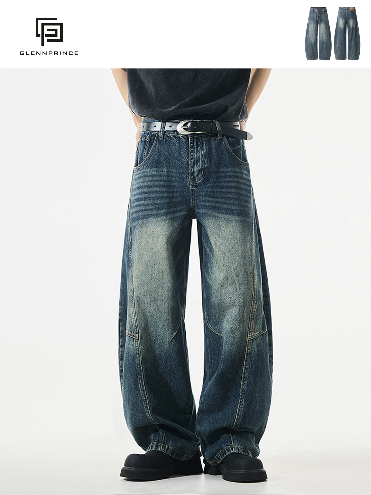 

Retro American Gpstudio Men's Jeans Distressed Wide Leg Pants Cleanfit Design Casual Wear Cotton Polyester Blend