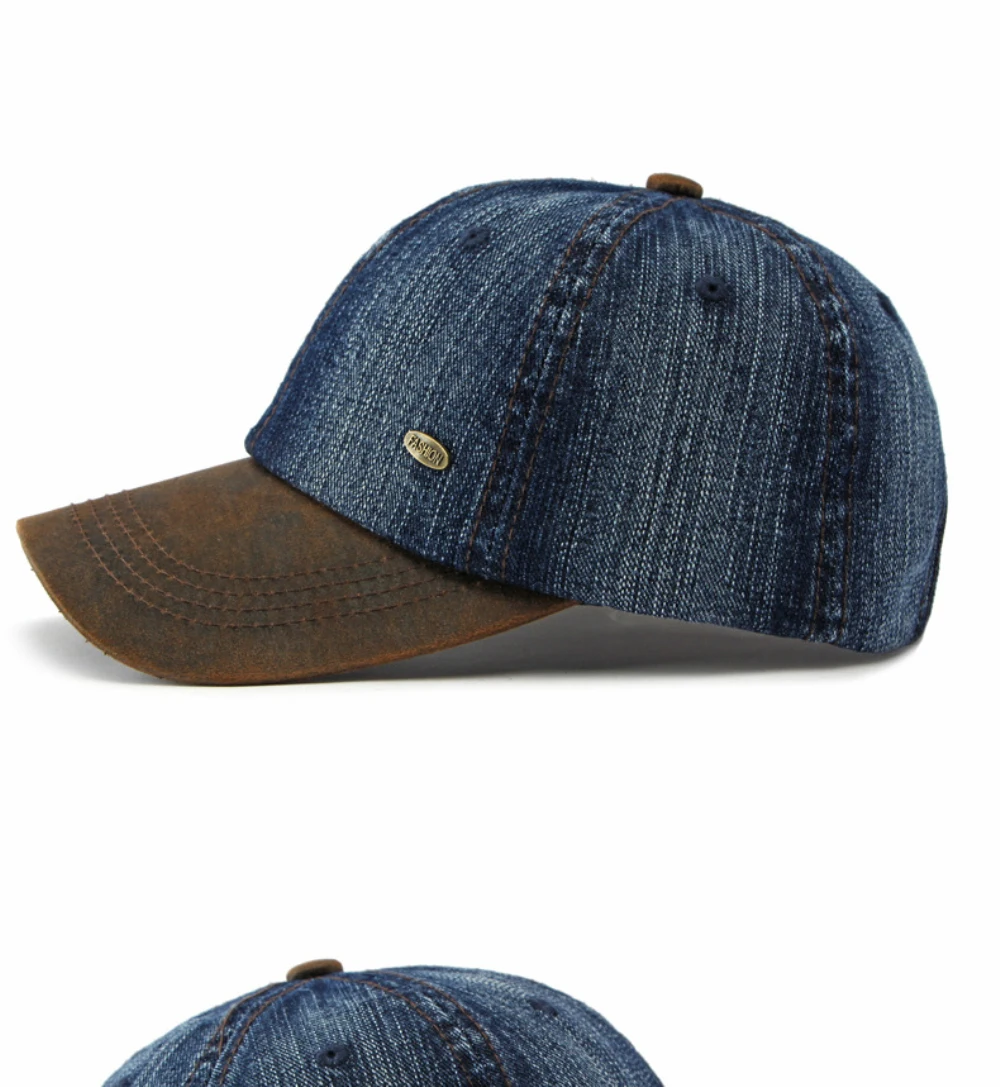 HT5132 Ganzjahres-Denim-Cap für Herren und Damen 2026 Neue Verstellbare Baseballkappe 100% Baumwolle 6 Paneele Snapback Cap Patchwork Hip-Hop-Kappe – Detail 11