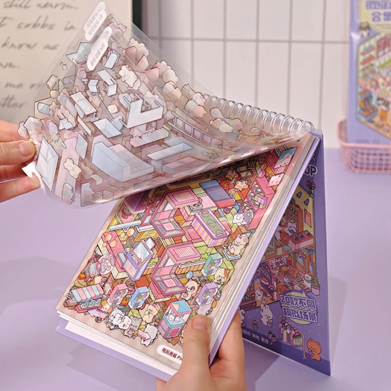 40 Pz 3D Diorama Libro di adesivi Libro silenzioso Artigianato con scene di case in miniatura 3D Visual Journal Scena Adesivi Adesivi giocattolo fai da te