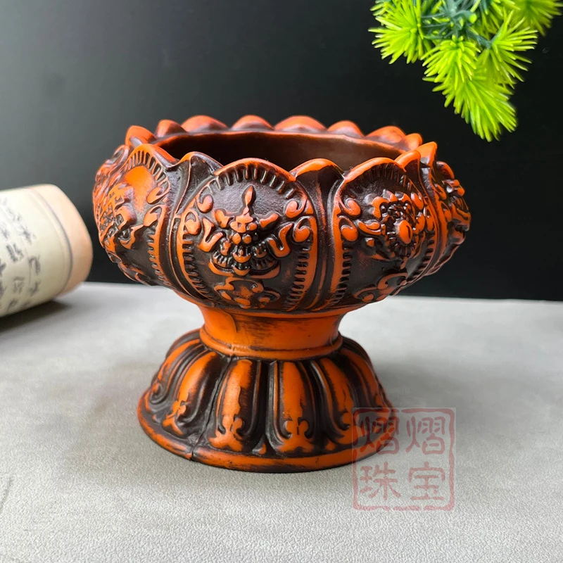 Imitation mahogany candlestick, butter lamp holder, lotus cloud pattern Buddhist altar accessory, lotus candle holder, lamp stan
