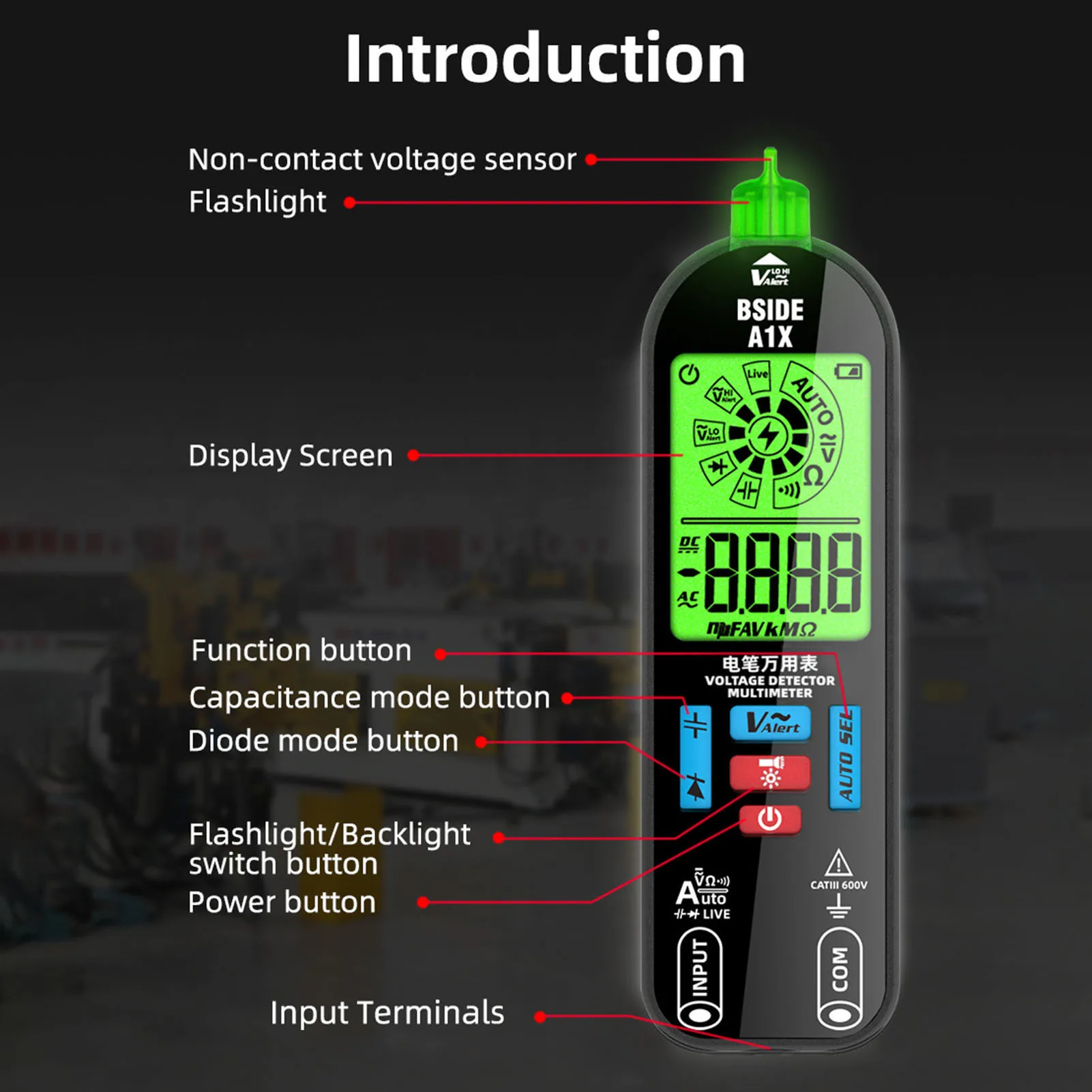 

Electric Voltage Tester Volt Amp Meter DC AC Voltmeter Auto Ranging Tester for Non-Contact Voltage Detection FOU99