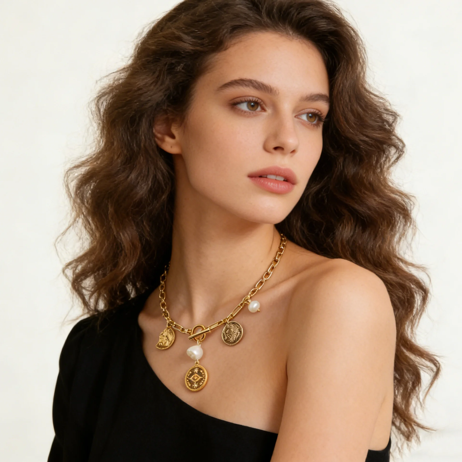 

Винтажные барочные новые винтажные жемчужные кулоны в стиле барокко, ожерелья с резной монетой, цепочка на ключицу для женщин, ювелирные изделия в стиле панк