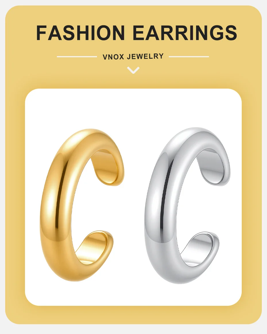 Vnox Klassischer Einzelner C-förmiger Ohrclip für Frauen, Minimalistischer Edelstahl-Ohrring ohne Piercing, Knorpel-Ohrschmuck – Detail 1
