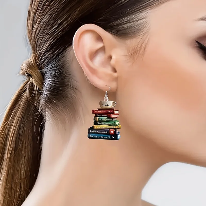 1 pair of school season back-to-school season books 2D flat acrylic earrings literary creative design all-match girl student ear