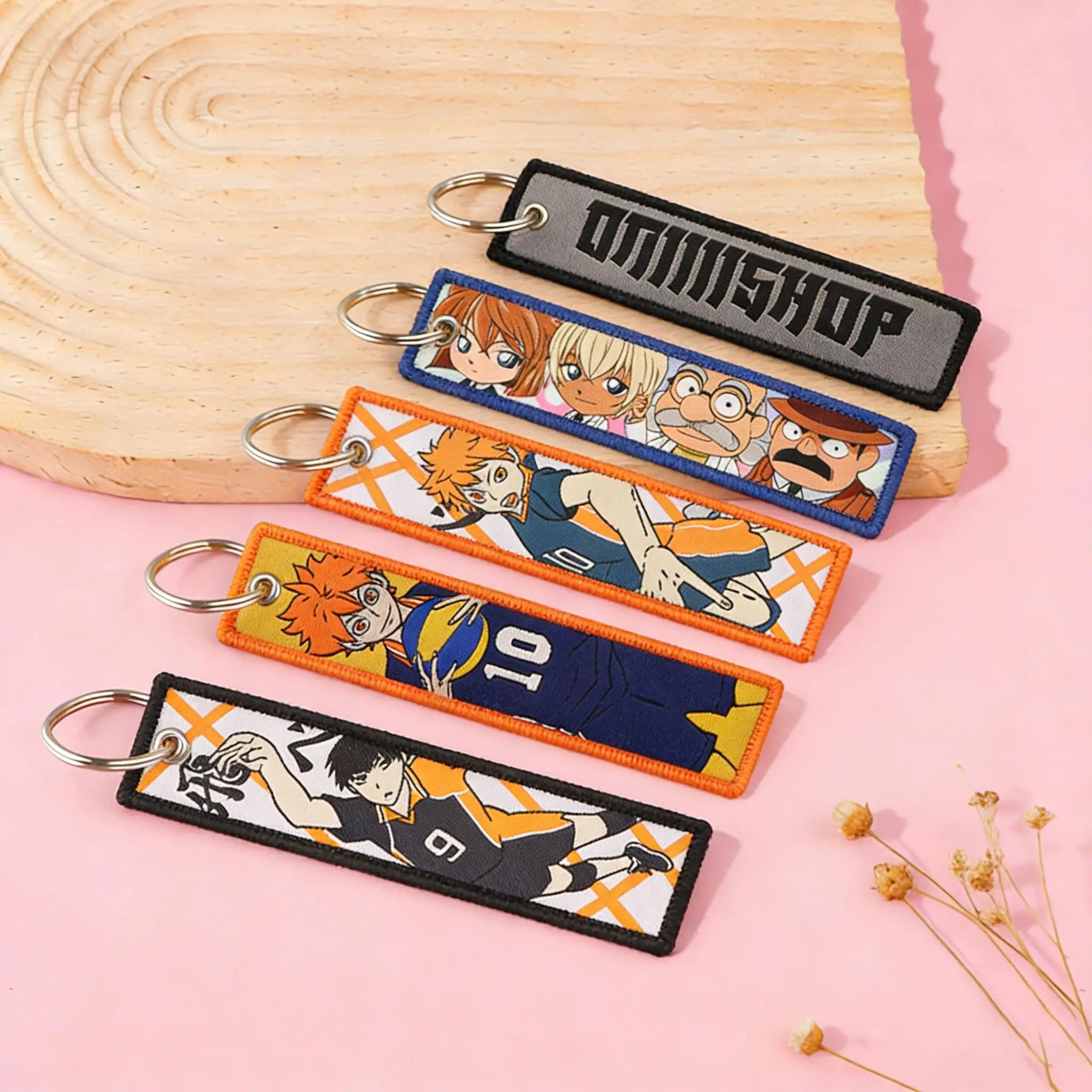 Cute Boy Embroidered Keychains Key Fobs Anime Key Tags Cartoon Key Rings for Bags Cars Gifts for Fans Cosplay Accessories