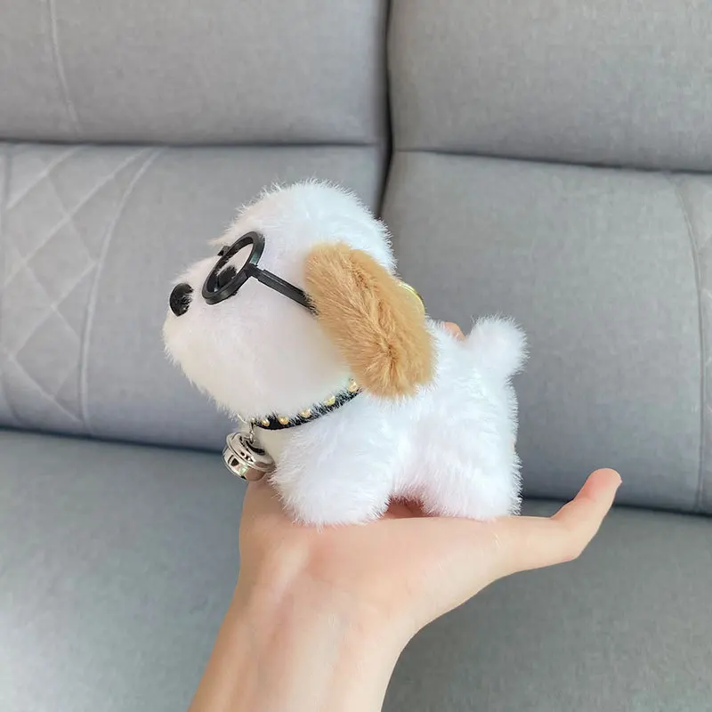 Urocze breloczki do kluczy z pieskiem w okularach, pluszowe ozdoby, kreskówkowy dzwoneczek, breloczek z szczeniakiem, breloczek do torby, zabawki dla dziewczynek, prezenty świąteczne.