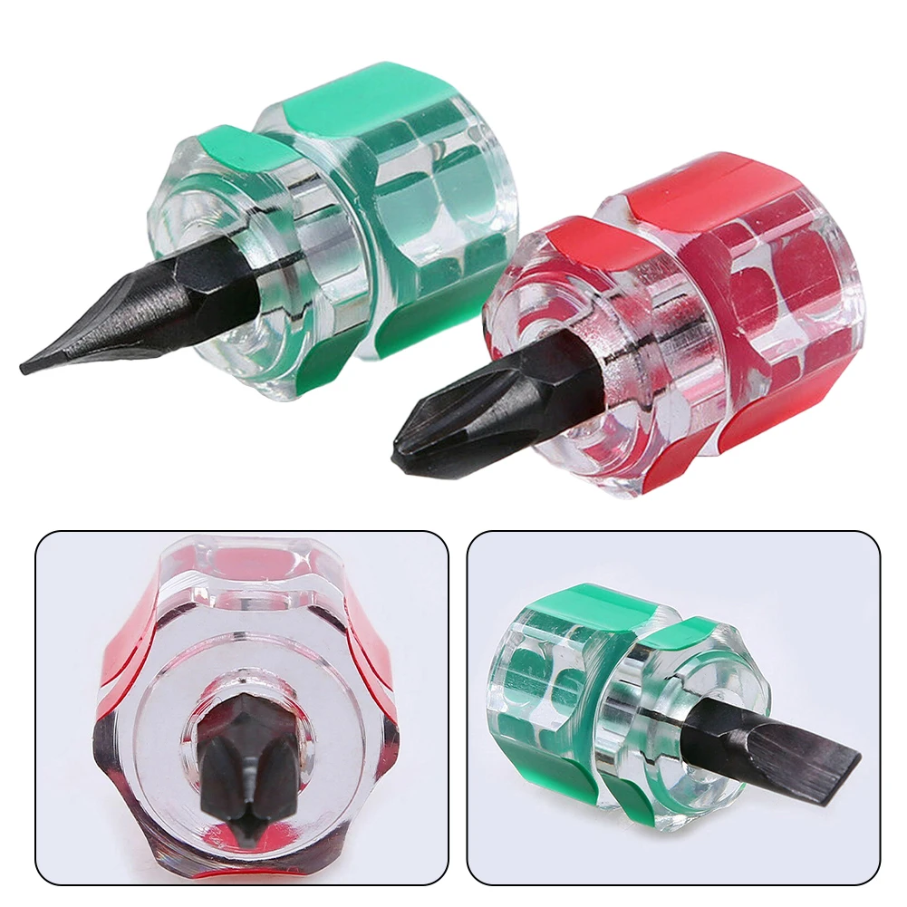 Удобная короткая отвертка размером 37 x 18 мм, цвет красный/зеленый, стальной материал, идеально подходит для крепежных крепежных и шлицевых винтов