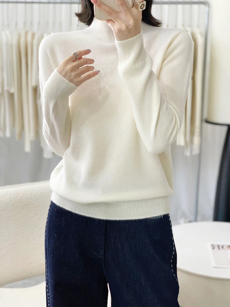 Light Luxury Autumn Winter Woman Sweater Elegant Ladies 100% Merino Wool Knitted Neck Pullover Softer Long Sleeve Clothing Tops