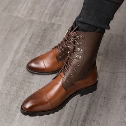 38~48 Autumn Winter Elegant Chelsea  Leather Men Couple Shoes Size Slip-on Dress Formal Mens Ankle Boots Model Fashion Show 2022