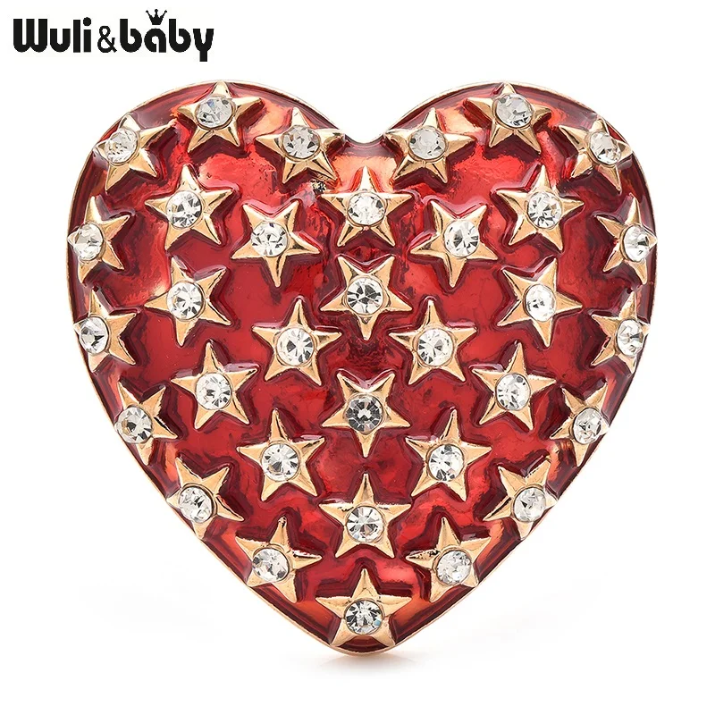 Wuli&baby Big Stars Heart Brooches Pins For Women Unisex 2-color Enamel Love Party Casual Brooch Pins Gifts