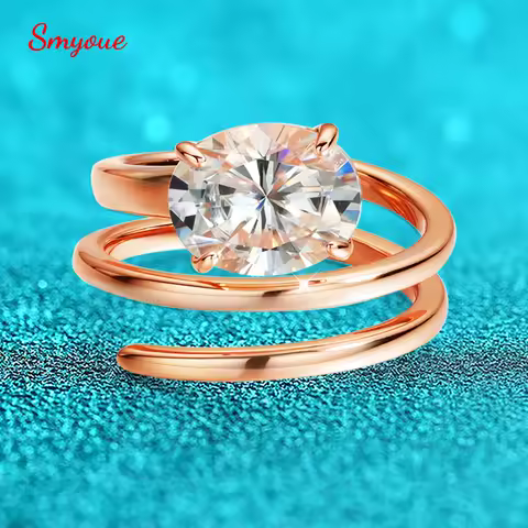 Smyoue 1CT-3CT Certified 14K Plated Moissanite Solitaire Ring Women Wedding Lab Diamond Band Pure 925 Silver 100% Shani Abergel