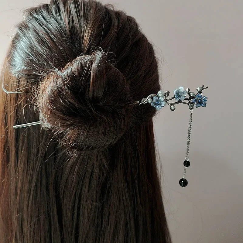 Butterfly Shaped Hair Stick Chinese Hanfu Hair Accessories Retro Beads Pendant Flower Hairpin Forks Vintage Wedding Hair Clasp image 2