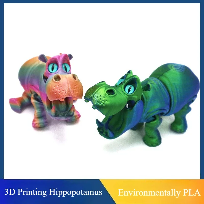 3D Printing Hippopotamus Figures Multi-Joint Movable Simulation Animal for Home Accessories Kids Gift Living Room Decoration
