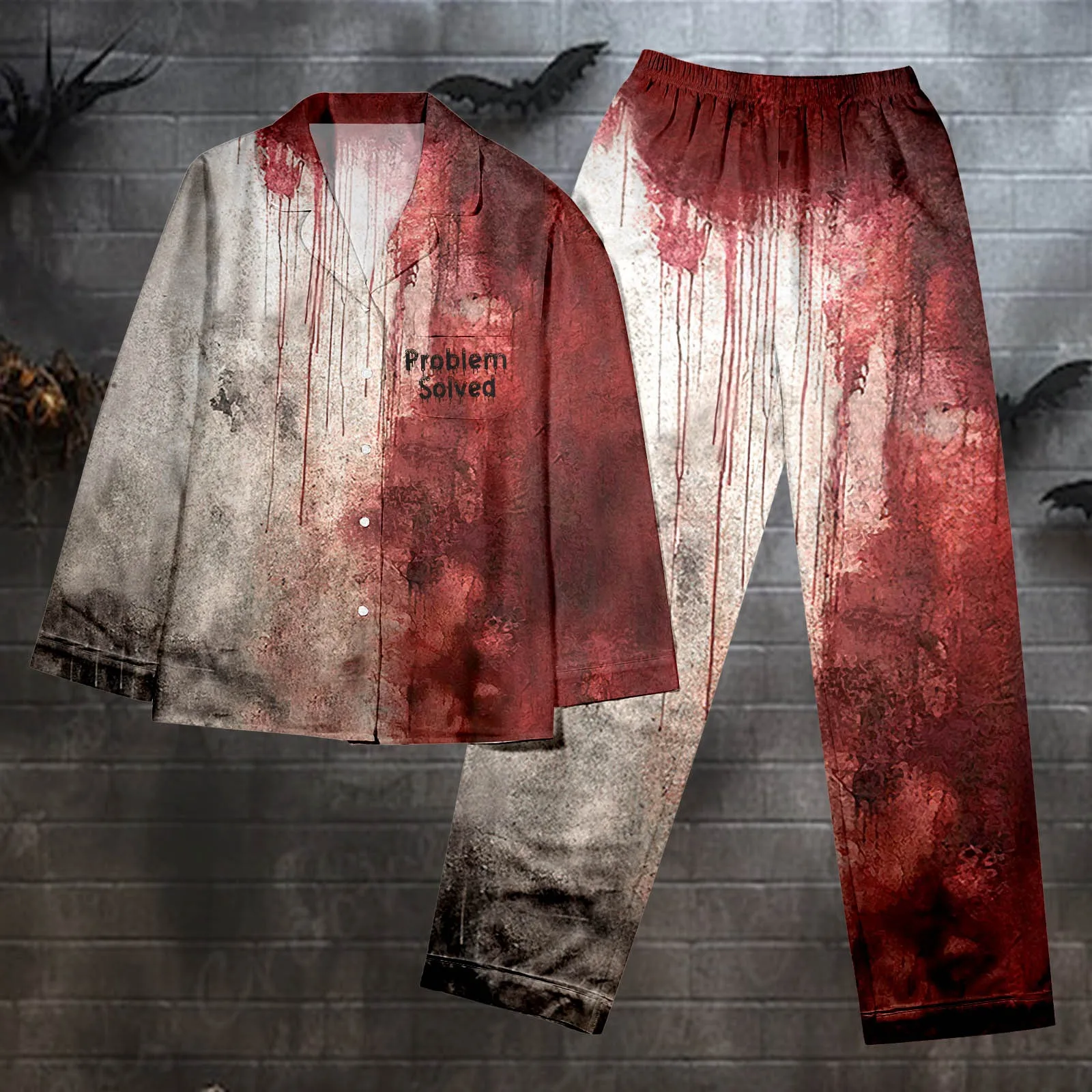 2pcs Halloween Horror Bloody Printed Pajamas Outfits For Women Blood Printed Pajama Tops And Pants Sleepwear Sets Home Sleepwear