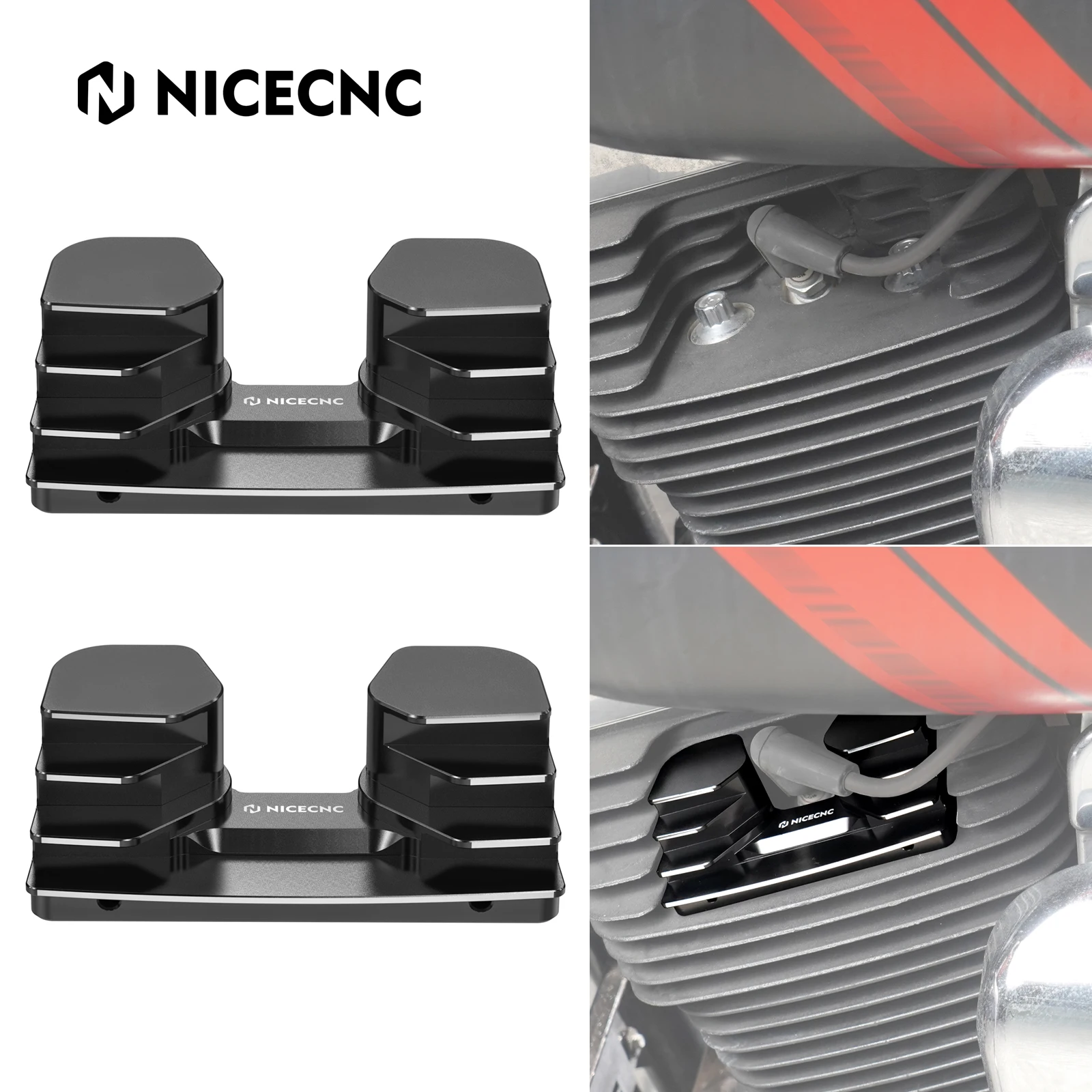 NICECNC Motorcycle Engine Finned Spark Plug Covers for Harley Dyna Street Bob FXDB 2006-2017 Fat Bob FXDF 2008-2017