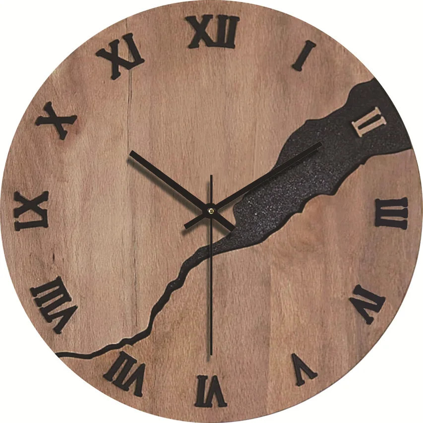 Holzmaserung Wanduhr Transparent Minimalistisches Design Hängende Stille Uhr Wohnzimmer Büro Kunst Wand Uhr Wohnkultur Hororloge – Detail 3