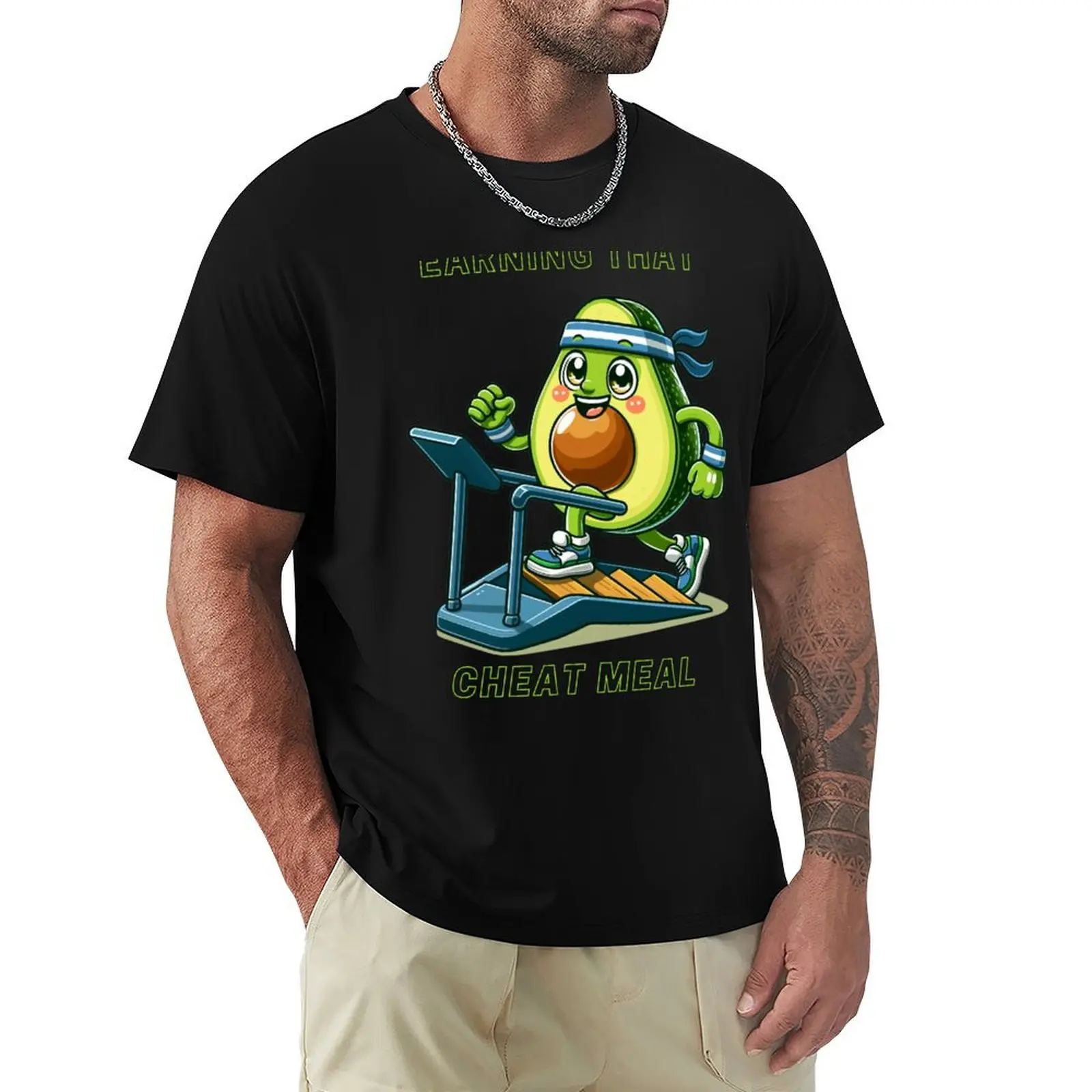 Avocado working out to earn that cheat meal T-Shirt Fashion Casual Short Sleeve Top