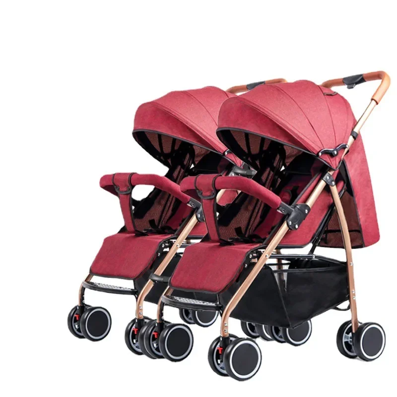 Twin stroller light and high landscape portable can sit, lie and split. Two baby strollers can be folded.