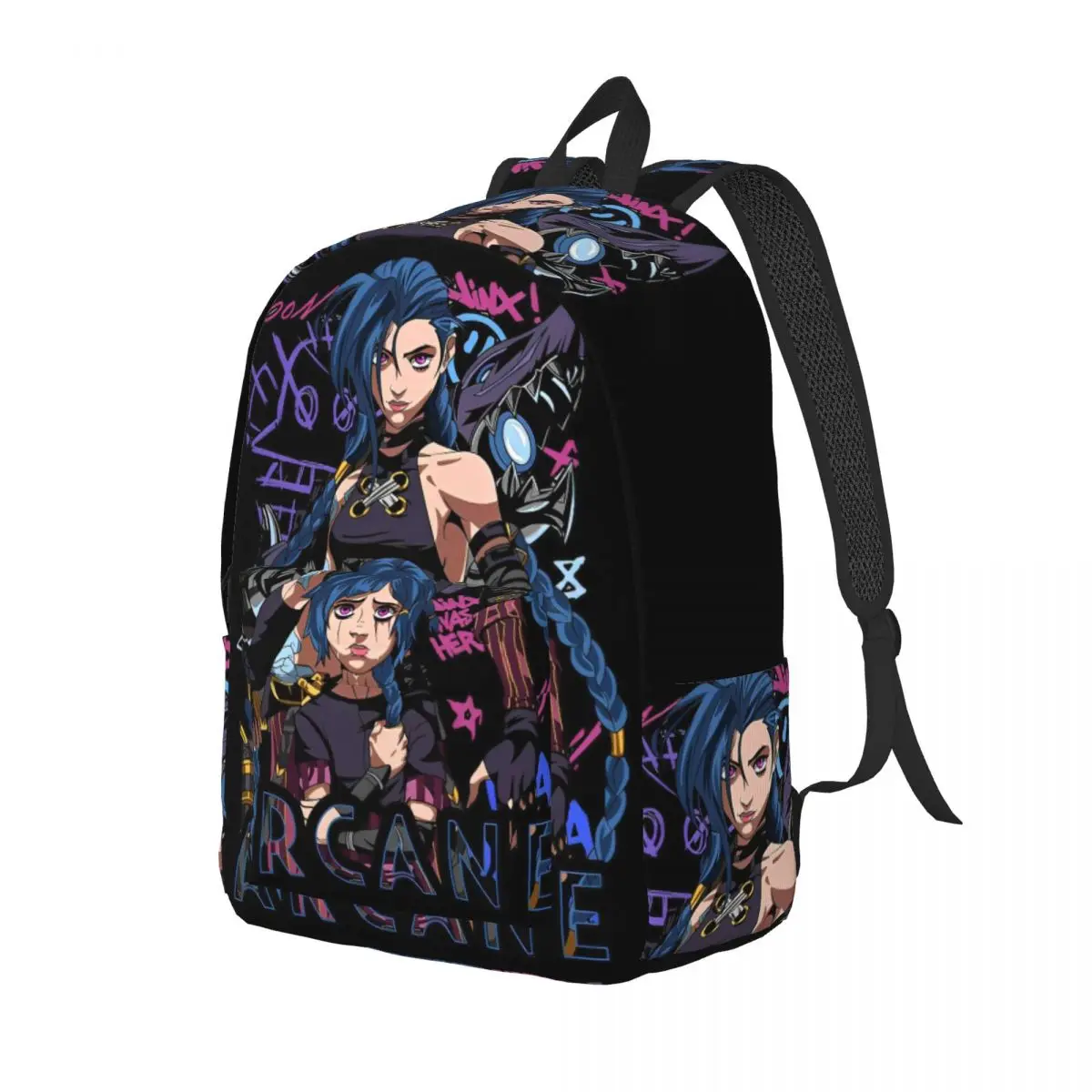 Jinx Vi LOL Anime Backpack for Men Women Fashion Student Business Daypack Arcane Game Laptop Shoulder Bag Sports