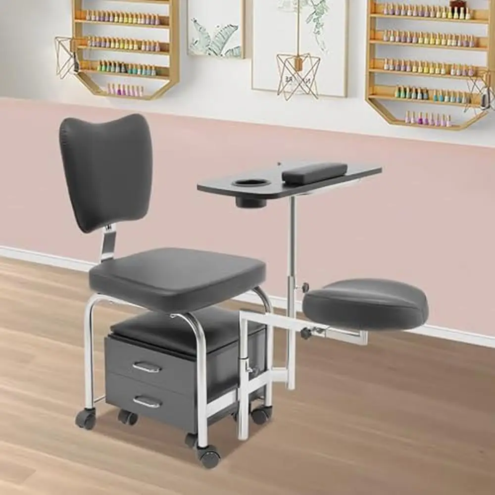 Adjustable Rolling Pedicure Manicure Chair Nail Table Station Unit with Drawers and Storage Cabinet Professional Salon Spa