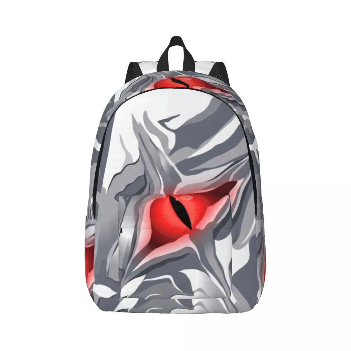 Commuter Laptop Bookbag Center Glowing Eye Metallic Graphic Glowing Red Silver Grey Lightweight Work Backpack for Office College