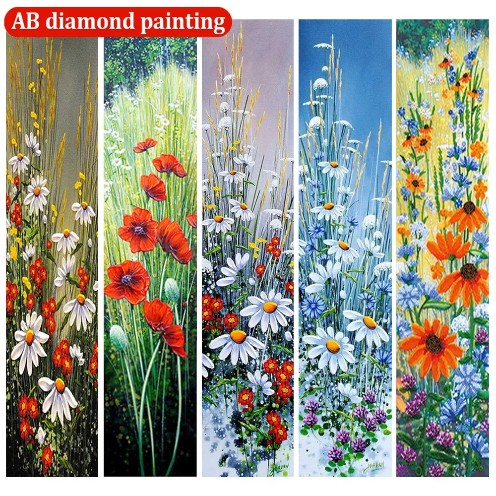 5d DIY Diamond Embroidery Cross Stitch Floral Daisy Poppy Full Round Diamond Painting Rhinestone Mosaic Needlework Art kits