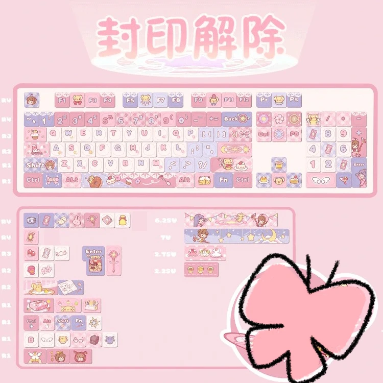 Cute Cartoon Theme Keycaps MOA Profile 142 Keys Key Cap Girl Square PBT Keycaps Anime Keycap Mechanical Keyboard Keycaps 7u 6.25