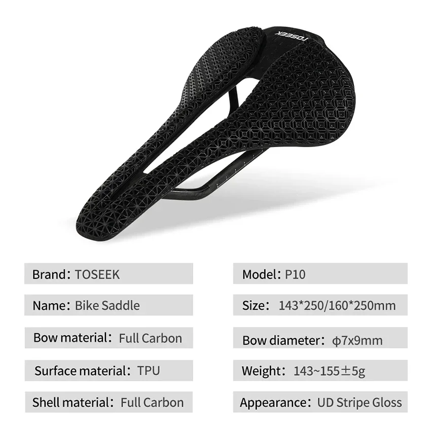 TOSEEK P10 3D Printed Bike Carbon Saddle Bicycle Seat Cushion Ultralight Road MTB Mountain Bike Seat Saddle Bicycle Accessories