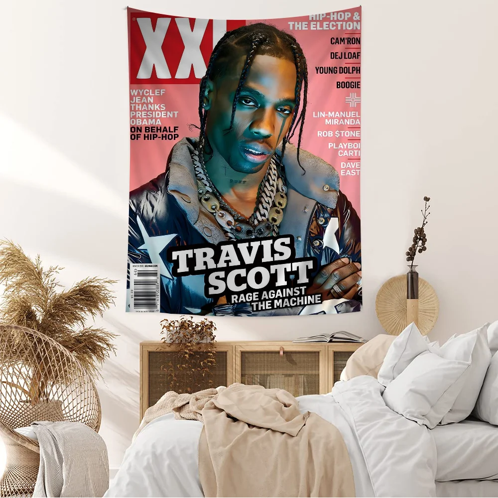 Hip Hop Singer T-Travis S-Scott Printed Large Wall Tapestry Indian Buddha Wall Decoration Witchcraft Bohemian Decor Blanket