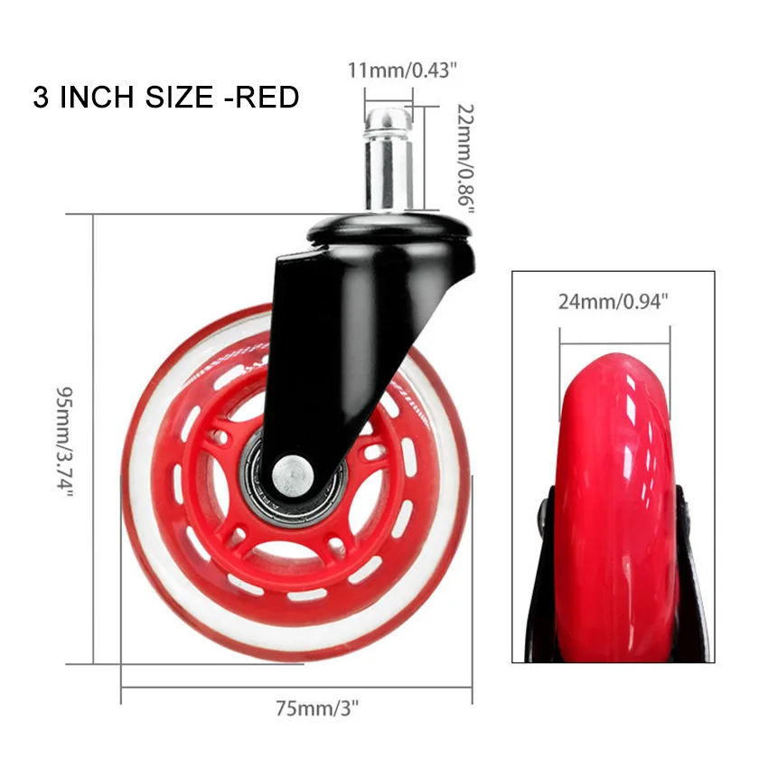 Rode Bureaustoel Caster, 3 "Computer Bureaustoel Vervanging Set Van 5, Bescherming Voor Alle Vloeren, Universele Steel 11Mm X 22Mm Caster