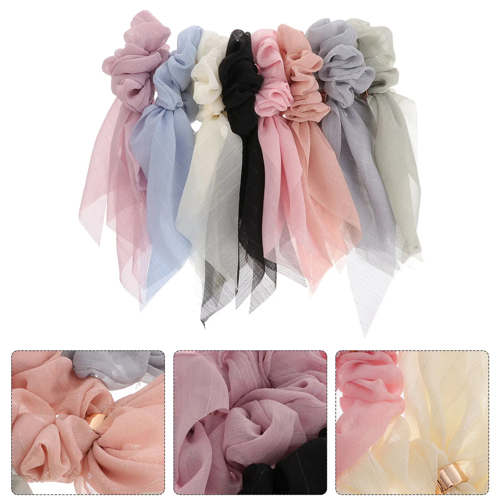 

8Pcs Hair Ties Solid Color Elastic Buckle Design Long Cloth Hair Rope Ponytail Holders for Women Girls Daily Use Stylish